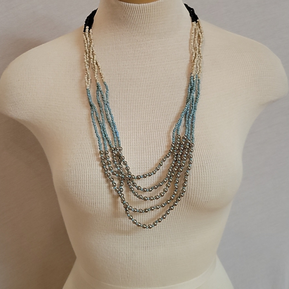 Handcrafted beaded necklace, blue&silver
